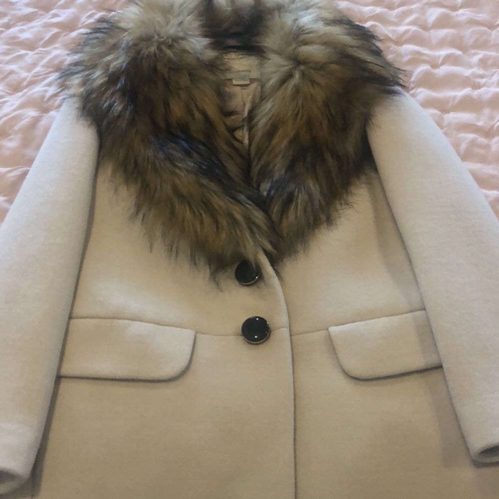 Kate Spade Cream faux Fur lined Coat
